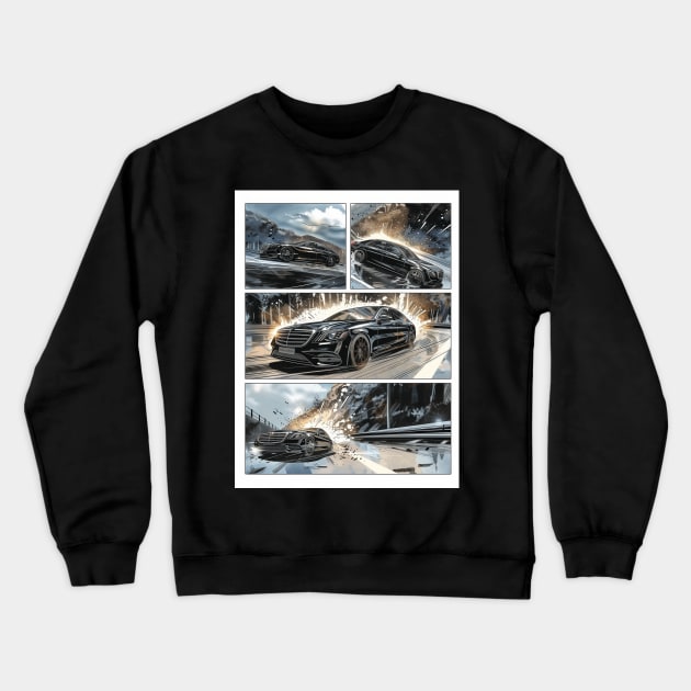 Comic Book Mercedes S Class Drift Crewneck Sweatshirt by Vlaa